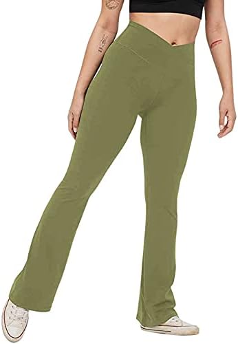 Žene ležerne hlače visoki struk v-cross tanke fit flare hlače elegantne obične ljetne hlače za dno udobnih joga hlača zelena