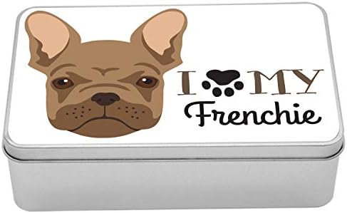 Ambsonne Buldog Metal Box, dizajn I volim svoju francusku kaligrafiju s psećim portretom i ispis šape, višenamjenski pravokutni spremnik
