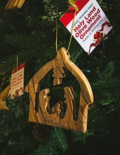Sveta zemlja maslinovo drvo viseće ukras iz Izraela, božićni jaste rođe, 3 drveni ukras božićnog drvca sa zlatnim vrpcama
