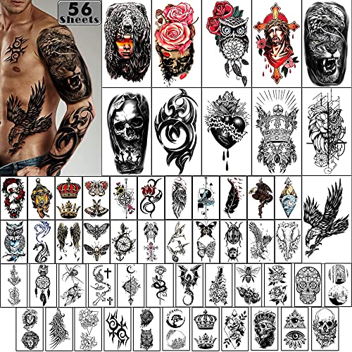 2 setova 105 listova Privremena tetovaža za muškarce i žene ， Hall Arm Crne cvjetove Životinje Rose božur orao 3D vodootporna privremena