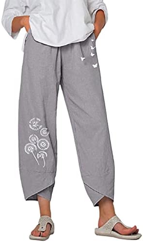Capri hlače za žene, 2023. lanene Capri hlače Elastični struk Summer Vintage Oppped hlače s džepovima