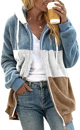 Xinshide Fuzzy Twishirts for Women Zip Up Fleece Jacke Topla kapuljača s kapuljačom s kapuljačama Prevelika odjeća s džepom
