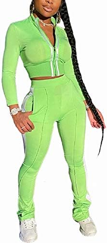 Tako je ženska staza dvodijelna odjeća zip-up bodycon jakna jakna bootcut hlače jogging set Sportska odjeća s džepovima