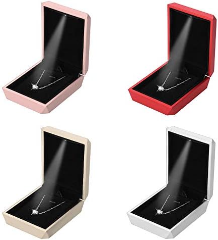 Kutija za ogrlicu Lamqee za angažman prijedlog za angažman vjenčanja Birthdara Valentinovo LED Svjetlosni baršunasti dijamantski privjesak