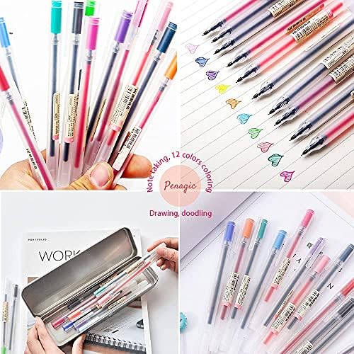 Penagic - gel olovke 12 boja, olovke s kuglicama Fine Point, olovka za tintu od 0,5 mm, bilješka uzimanje olovki za pribor za pripisnice