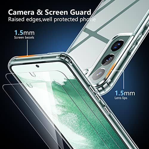 SpiderCase za Samsung Galaxy S22 futrola, [kristalno čisto nevikano] Neklip [2 pakiranje] Zaštitnik zaslona od kaljenog stakla+Sprem