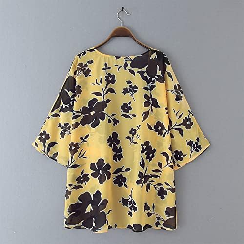 Ženski cvjetni print puff rukavac kimono kardigan kratki rukavi lagani šifon plaža nošenje prekrivača bluza bluza