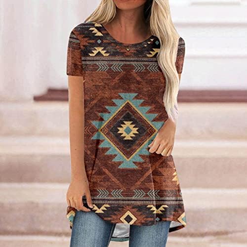 Ženska radna košulja kratkih rukava Ženska casual Klasična Vintage majica s aztečkim printom dugi gornji dio s okruglim vratom kratkih