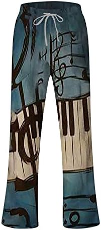 Muške lanene hlače, muške Ležerne široke i udobne Ležerne pamučne lanene hlače s printom na kravatu