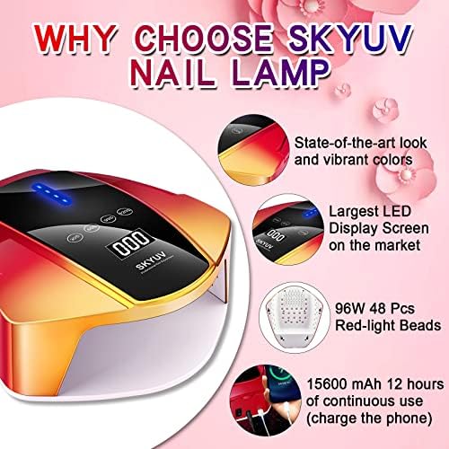 Punjiva UV LED lampa za nokte, 96-vatna bežična sušilica za nokte za gel lak s ručkom, profesionalna UV lampa za nokte s 48pcs UV /