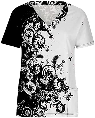 Odjeća s kratkim rukavima 2023. godine, izrez u obliku slova u, grafički rad, odora za piling, majica za dame, ljetni jesenski džepni