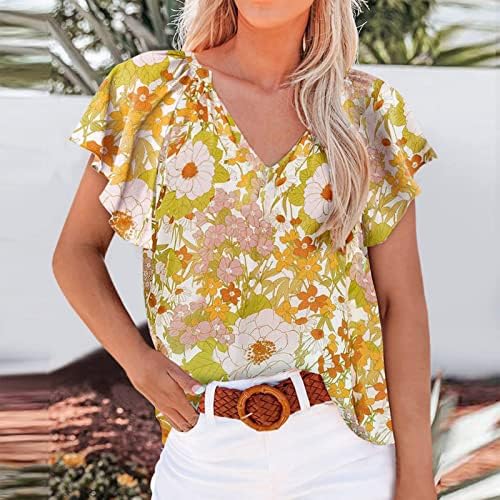 Ženska cvjetna šifonska bluza vrhovi kratkih rukava s volanima ležerna široka bluza košulja šifonska bluza majice vrhovi