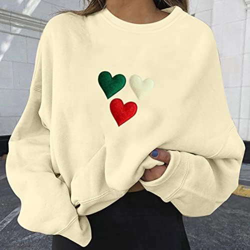 Ženske ležerne dukserice dugih rukava Tri košulje s tiskanim srcem labava posada vrat Čvrsti džemper proljeće jeseni pulover