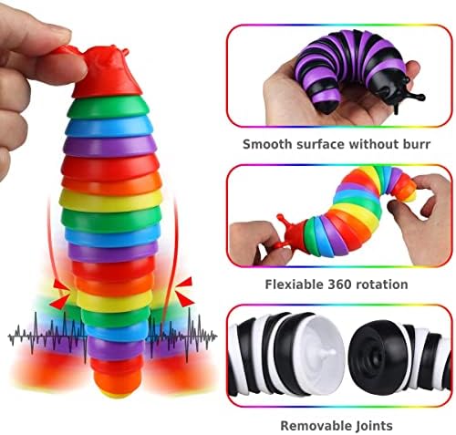 Fidget Slug igračke 3 pakiranja, senzorne igračke za djecu s autizmom s duginim bojama, igračke s fidgetom za malu djecu odrasle osobe,