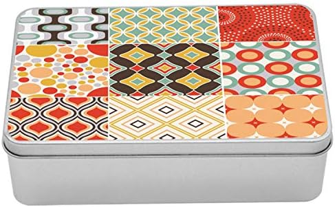 Ambsonne Vintage Metal Box, Mozaički vintage uzorci s dijagonalnim geometrijskim oblicima Sažetak dizajna ispis, višenamjenski pravokutni