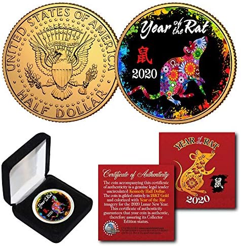 2020. Lunarna kineska Nova godina štakora Kennedy američki kovanica Polyhrom W/Okvir i certifikat