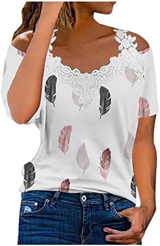 Bluze djevojke cvjetni rame s kratkim rukavima hladno rame duboko v vrat čipka pamučna cvjetna seksi bluza majica žene ek