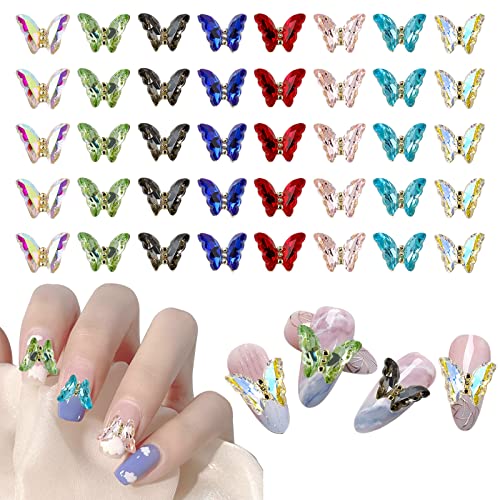 Posjeduje 40pcs čari leptira za nokte, metalni leptir nokti, 8 boja leptir blistavi čari noktiju, akrilni leptiri za dizajn umjetnosti