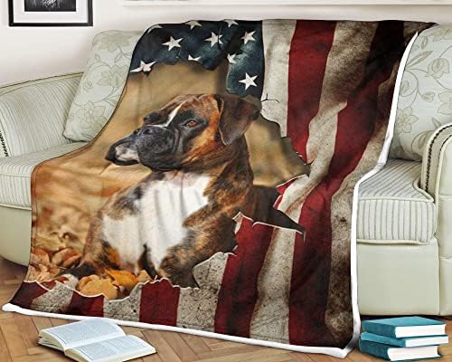 Bokser pas američka zastava runo deka pseća deka ljubitelji pasa ljubitelji runa