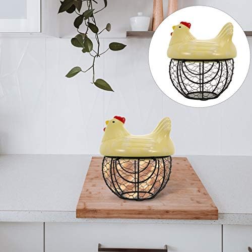 ; Keramički držač posuđa metalna žičana košara za jaja s keramičkim poklopcem žičana košara za voće u obliku piletine držač za jaja