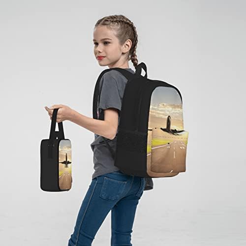 Školski ruksak s tiskom aviona za tinejdžere, školske torbe za djevojčice i dječake, torba za knjige s vrećicom za ručak, torba za