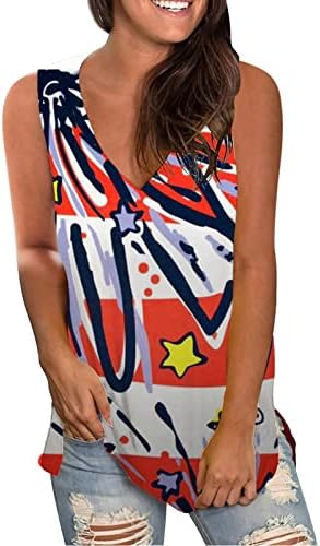 4. srpnja Košulja TENK TOPS za žene USA zastave Summer Casual Sluša bez rukava majice Patriotske zvijezde Stripe Stripes Working Tank