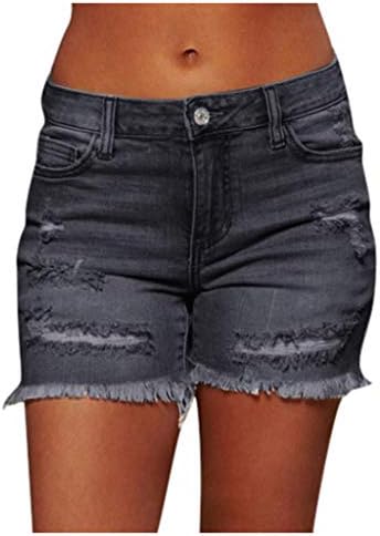 Jean kratke hlače Žene 2023 Rastezljivo vruće ljetne gumbe s visokim strukom, srušeni sirovi rub, ribani traper kratke kratke kratke