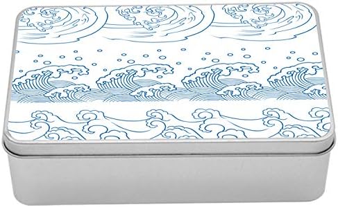 Ambsonne nautička limena kutija, apstraktni japanski val obrisa jednobojni dizajn morskih kanagawa nadahnut, prijenosni pravokutni