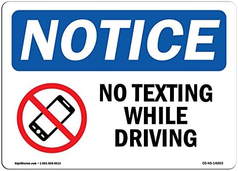 OSHA ZNAČIVANJE PRIJAVE - Nema slanja poruka tijekom vožnje | Kruti plastični znak | Zaštitite svoje poslovanje, gradilište, područje