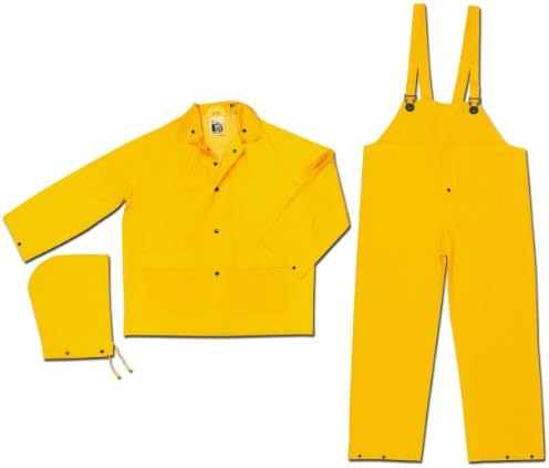 MCR SIGURNOST FR2003X5 Klasični PVC/Polyester 3-komad rezistentne kiše s pričvršćenom kapuljačom i bib hlačama, žuta, 5x velika