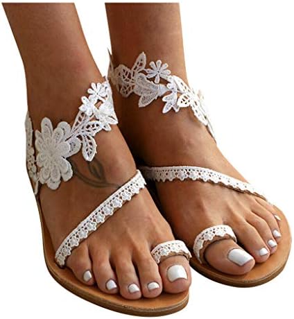 Ženske ravne sandale Ljetne boemske sandale na plaži čipka cvjetna biserna flip- flops vjenčanica cipele za dame