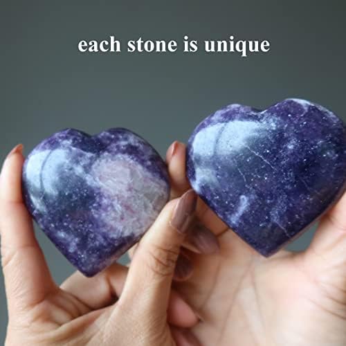 Satenski kristali Lepidolit Heart Meditacija Božanski zacjeljivanje ljubičastog kamena 2,5-2,75 inča