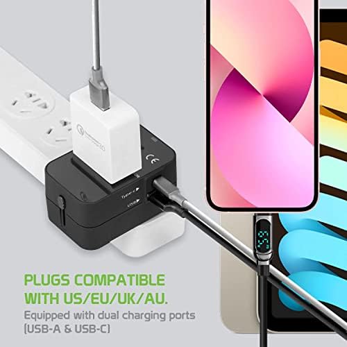 Travel USB Plus International Power Adapter kompatibilan s Motorola Moto X stilom za svjetsku energiju za 3 uređaja USB Typec, USB-A