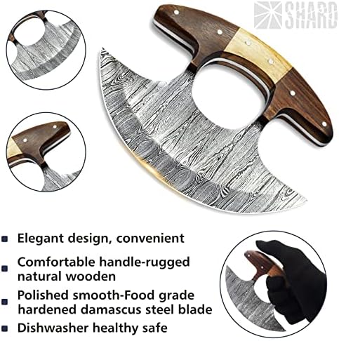 Shardblade Alaskan Ulu nož s omotačem, ručno izrađen 5,8 Damask Steel Pizza Cutter Rocker Nož s ne klizanjem drvene ručke, vrhunski