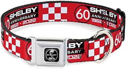 Školica sa sigurnosnim pojasom za ogrlice Shelby Shelby 60. obljetnica Crvena crna bijela boda 15 do 24 inča široka 1,0 inča