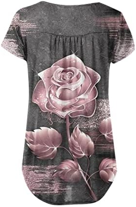 Tunike s cvjetnim printom za žene, labava majica koja skriva trbuščić, ljetna ležerna bluza kratkih rukava s gumbima u obliku slova