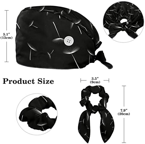 yoyoamoy radna kapica s gumbima Žene Bouffant Hat s elastikom trake za kosu jedna veličina prekrasni maslačak s crnom pozadinom
