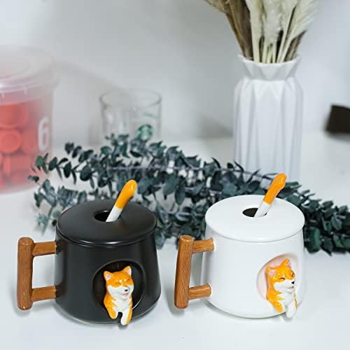 Yincl keramika Slatke šalice za kavu, 14oz Shiba Inu čajna šalica Slatka šalica Slatka 3D psi Dizajn mlijeka s kapkom s poklopcem,