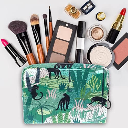 Tbouobt kozmetička torba za žene, torbe za šminkanje Prostrana toaletna torbica za putovanje, životinjski leopard tropski listovi džungla