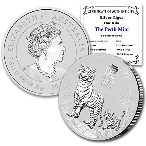 2022. au australian 1 kilogram srebrne godine tigra kovanica papirnati briljantni necirkulirani s potvrdom o autentičnosti 30 $ bu