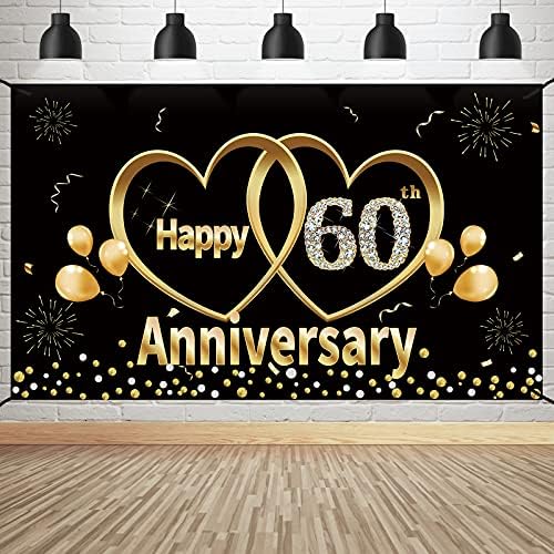 Ukrasi o pozadini natpisa za 60. obljetnicu - Velika sretna 60 -godišnja obljetnica za zabavu za vjenčanje Décor - Black Gold 60 Obitnički
