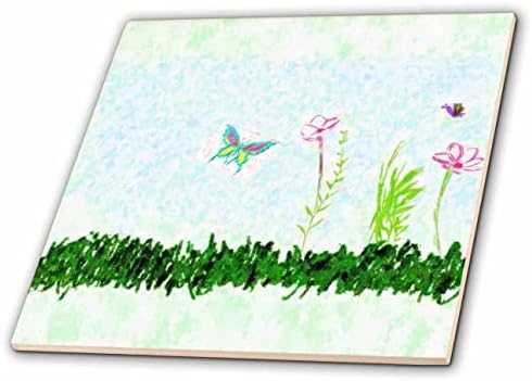 Trodimenzionalna slika leptira i cvijeća na travi impresionističkom tehnikom-pločice