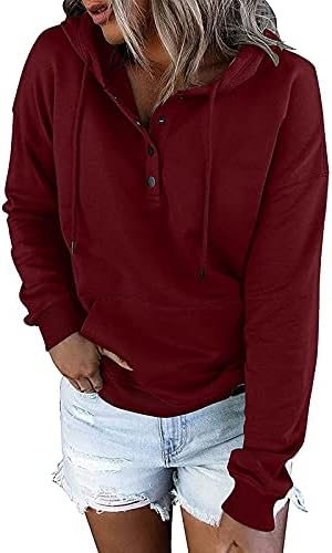 Womens Henley vrhovi dugih rukava s kapuljačom s kapuljačom od kapuljače s kapuljačom s džepnim ležernim bluzama pulovera