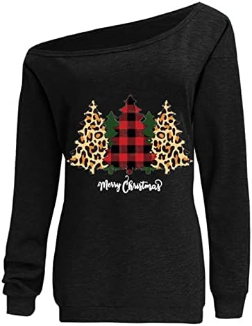 FMCHICO WOMAN'S PlourHirt Božićni print Kauzalna bluza s ramena dugi rukav labavi slojevi pulover plus vrhovi veličine