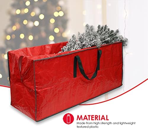 Pravokutna torba za božićno drvce, crvena / najlonske ručke / plastika visoke čvrstoće / pohrana za odmor | prozirni prozor s naljepnicama