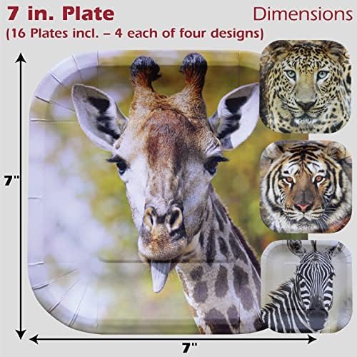 Havercamp Jungle Safari Party 7 Ploče! 16 Ploča za deserte u autentičnim, životno životinjskim licama poput džungle! 4 EA. Leopards-Tigrovi-Giraffes-Zebri
