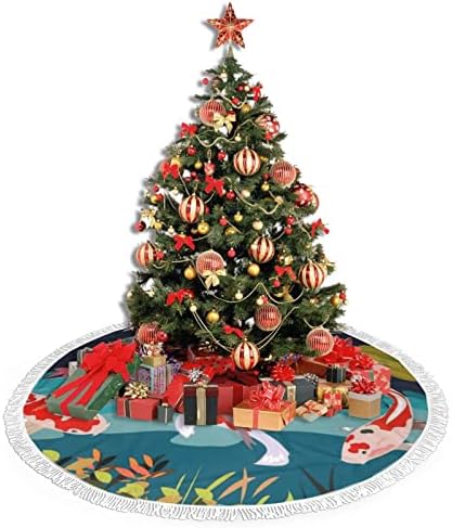 Riba koi šaran plivanje u ribnjaku vrt zastavu božićno drvce suknja crvena ukras božićnog drvca novogodišnja praznična zabava dekor