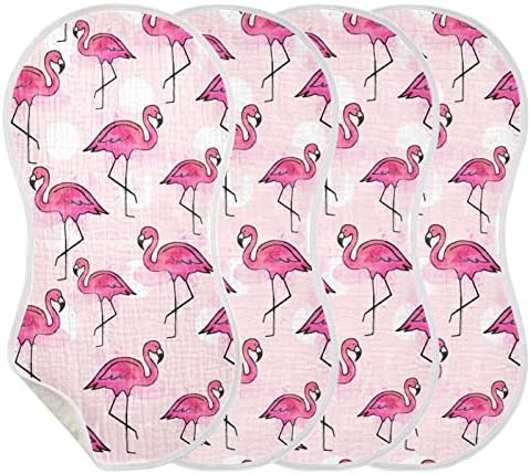 Yyzzh ružičasta flamingo akvarel polka dot muslin burp krpe za bebu 4 pakiranje pamučne dječje krpe za dječake djevojčice