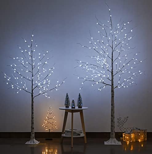 8ft osvijetljeno stablo breze+6ft vođena umjetna breza za božićnu unutarnju kućnu spavaću sobu mantel mantel vanjski zid vrt dvorište