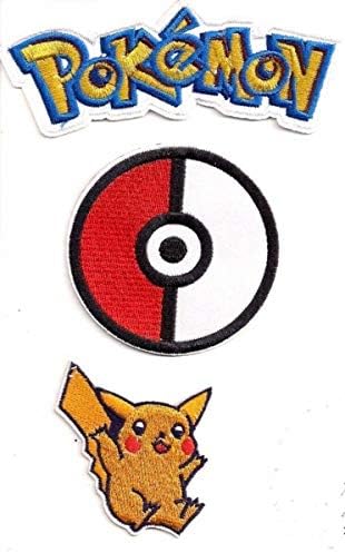 Pocket Monsters Logo, Pokeball & Pikachu vezeni set od 3 zakrpe